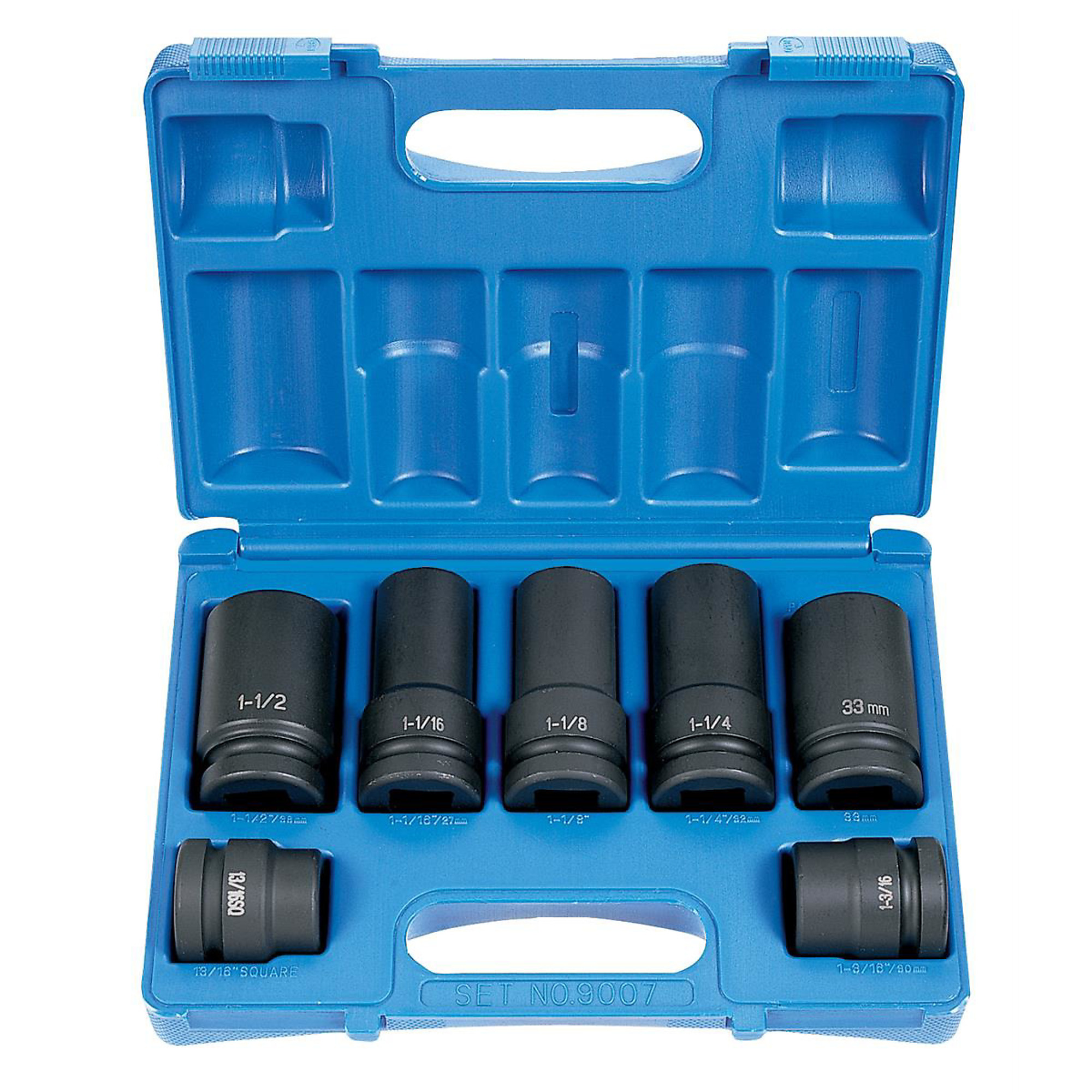 Grey Pneumatic Truck Wheel Impact Socket Set — 1in. Drive, 7-Piece, Chrome-Molybdenum Steel, Molded Storage Case, Model# GRE9007
